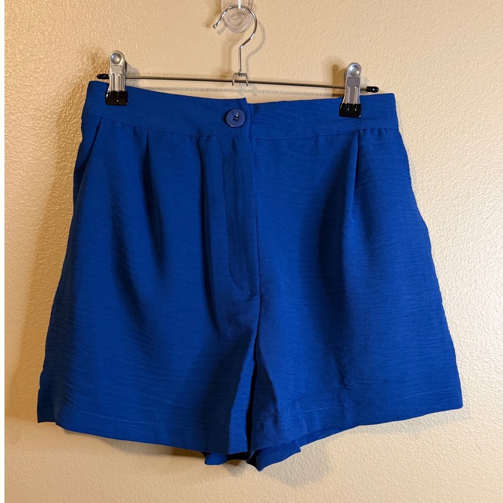 Zenana Womens High Waisted Pleated Shorts Royal Blue Size M